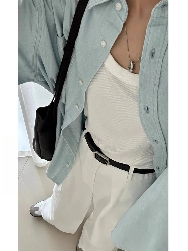 جينز أبيض واسع الساق من قماش الدنيم للنساء عالي الخصر فضفاض للتخسيس ثنى كسول بطول الأرض سروال كاجوال مستقيم #4