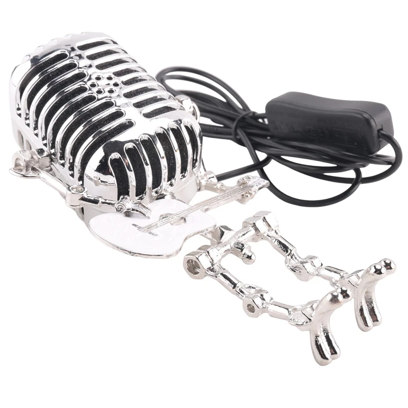 Настольная лампа робота с винтажным микрофоном в стиле ретро, настольная лампа с винтажным микрофоном и роботом с сенсорным диммером, настольная лампа