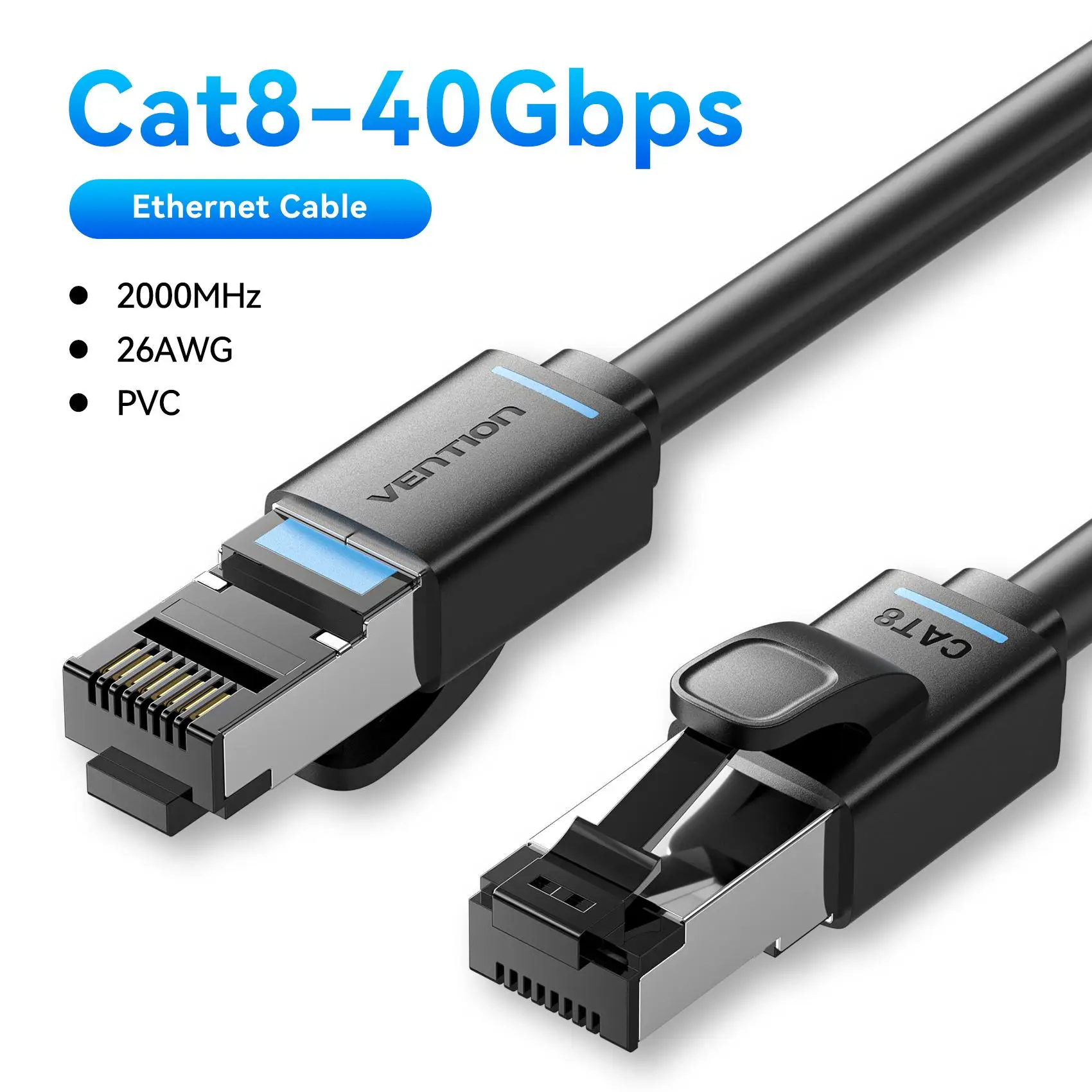 Vention CAT8 Ethernet-kabel Hoge snelheid SFTP 40Gbps 2000MHz RJ45 Afgeschermd Binnen voor Router PC PS5 Modem Xbox Netwerk Lan-kabel
