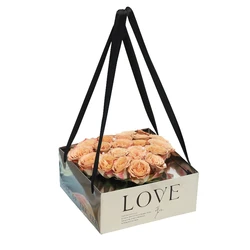 Mirror Silver Magic Folding Tote Box Pvc Clear Love Flower Box Flower Arrangement Hand Carry Bag 4pcs