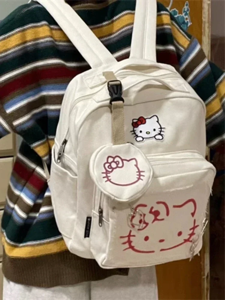 Sanurgente-Sac à dos Hello Kitty pour femme, grande capacité, sac à dos de campus étudiant, cadeau pour étudiants