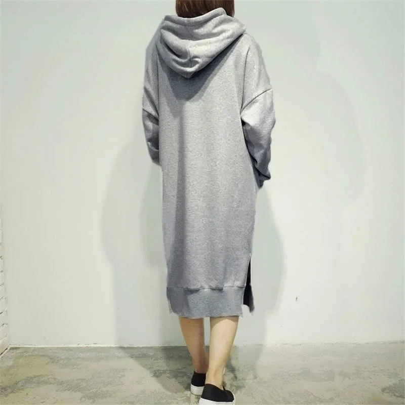 Women Long Hoodies Autumn Winter Loose Hooded Sweatshirts Casual Oversized Sweatshirt Baggy Pullovers Dress 7 Colors S-5XL