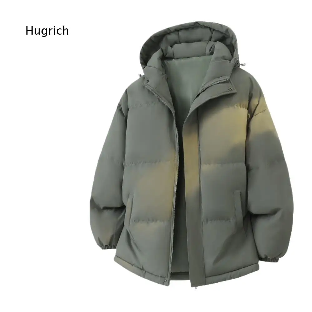 Men Warm Hooded Puffer Outer Jacket Long Sleeve Adjustable Hood Elastic Cuffs Side Pockets For Autumn Winter Daily Wearing