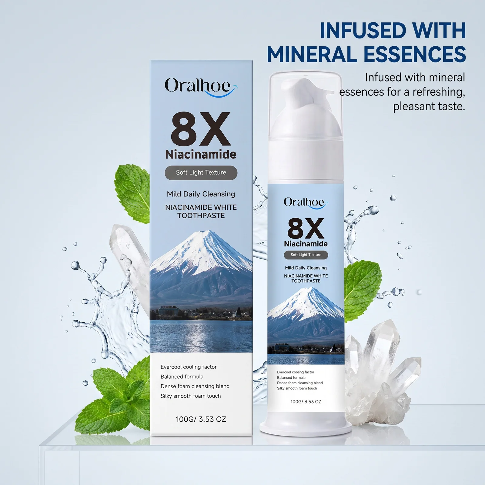 Oralhoe Niacinamide Whitening Toothpaste Removes Yellow Plaque Stains Fresh Mint Breath Cleaning Refreshing Oral Hygiene Care