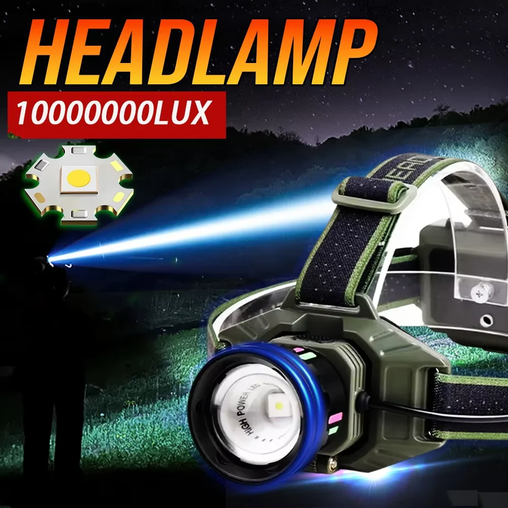 

3500000LM Super Bright LED Headlamp Rechargeable Head Light With Fluorescent, Waterproof Fishing Head Torch For Outdoor Camping