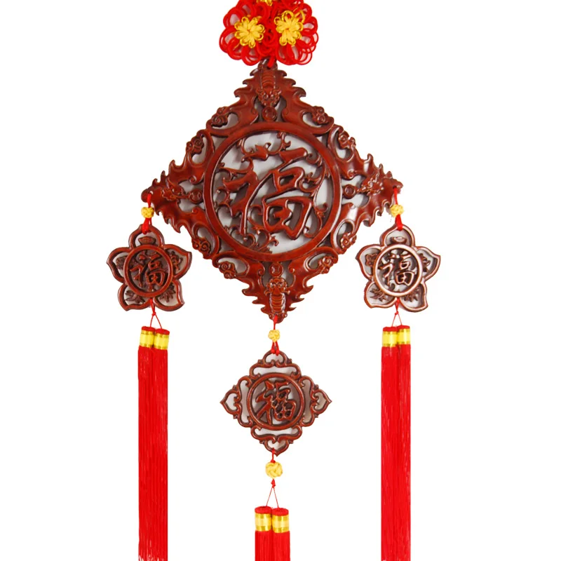 

Chinese knot pendant living room large camphor wood carving Fu character pendant home Chinese New Year decoration China Festival