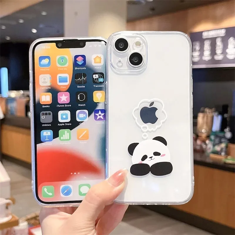 Creative Panda Cartoon Clear Phone Cases for iPhone 15 16 13 14 12 11 Pro MAX XR Mini 7 8 14 Plus SE Cute Soft Covers Fundas Bag