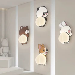 Children's Room Wall Lamps LED Cute Animal Light Cartoon Cream Style Baby Room Nursery Boy Girl Bedroom Bedside Wall Lights