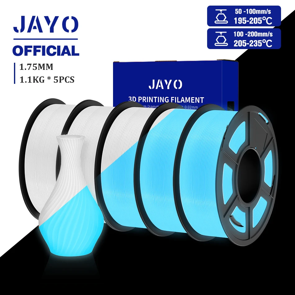 

JAYO PLA 3D Filament 1,75 мм 5,5 кг Светящаяся в темноте нить PLA для 3D-принтера Аккуратно намотанный светящийся материал для 3D-печати для FDM