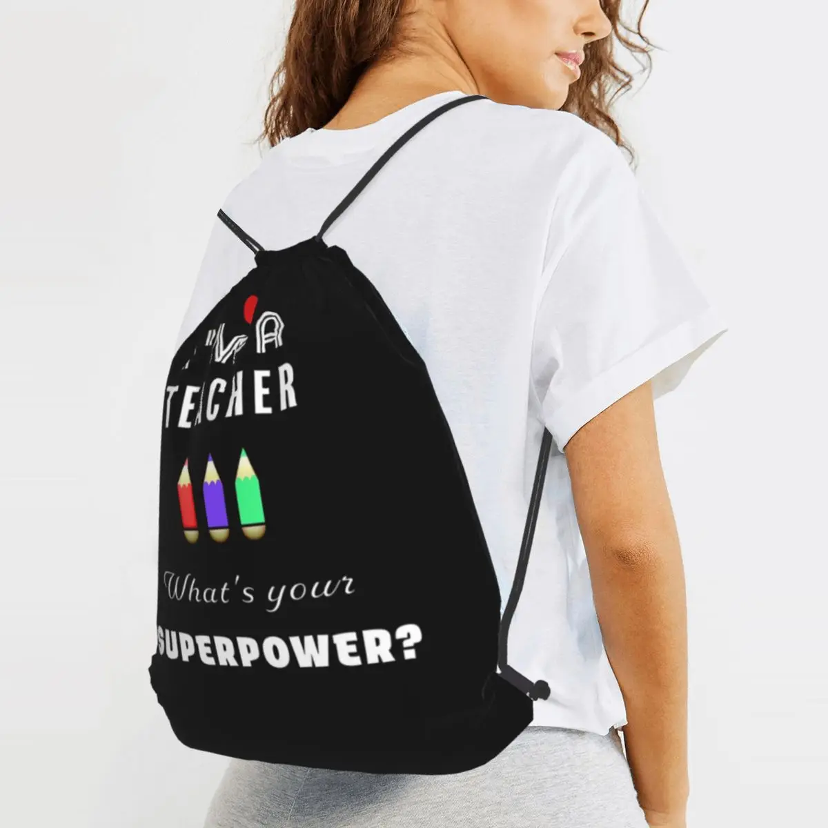 

I'm A Teacher What's Your Superpower Backpacks Fashion Drawstring Bundle Pocket Sundries Bag Book Bags for Man Woman School