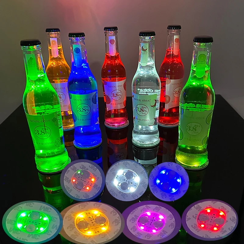 10pc  LED Coaster Glowing Decor Stickers Luminous Flashing Light Night Club Bars For Wine Bottle Cup Decor