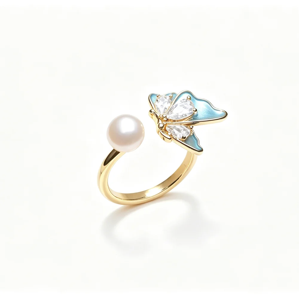 Beautiful White Natural Freshwater Pearl Rings Women,Adjustable 925 Sterling Silver Ring Jewelry Wife Mother BirthdayGift