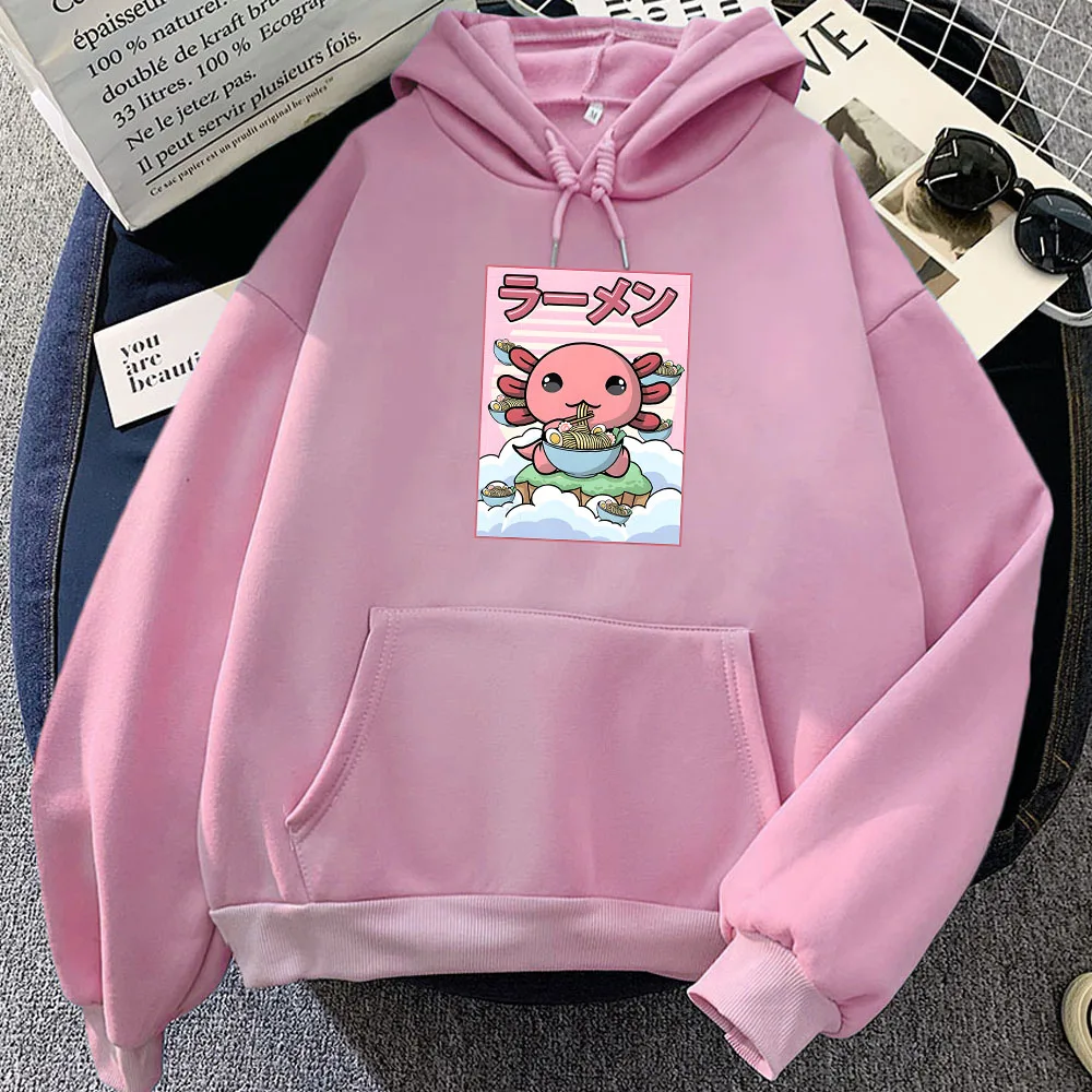 

Axolotl Eating Ramen Graphic Hoodies Girls Long Sleeve Winter Soft Sweatshirts Casual Women/Men Hooded Pullovers Kawaii Printed