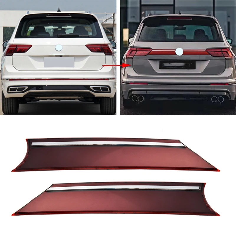 Car modified For Volkswagen Tiguan 2018 2019 2020 2021 2022 RED chrome Rear Door Trunk Lid Cover Trim reflect light taillight 2X