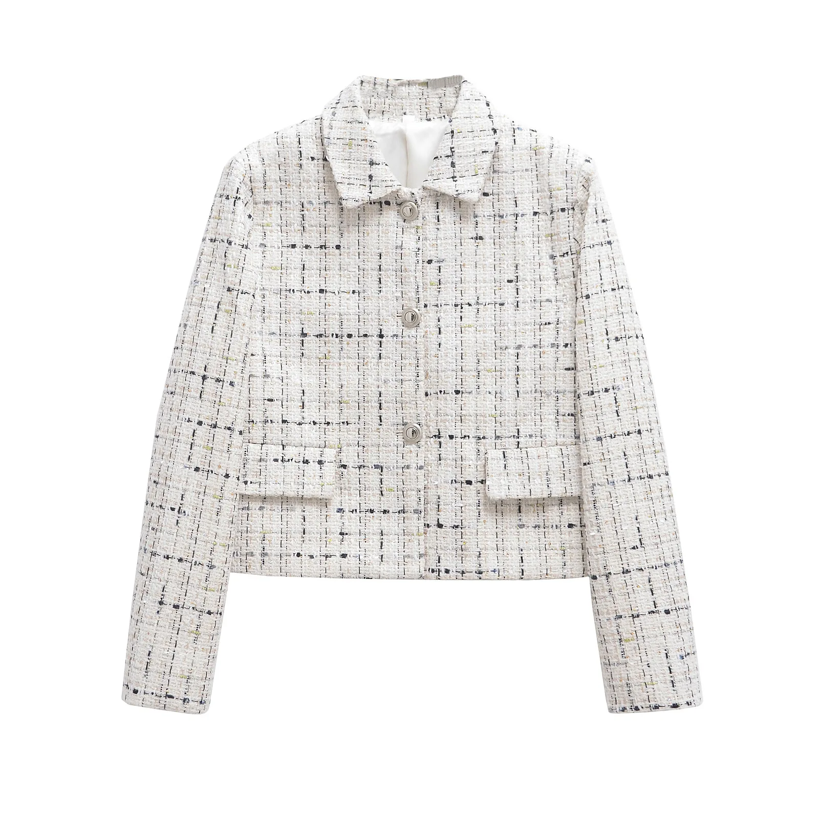 Outono inverno feminino curto terno jaqueta texturizada padrão de verificação estilo europeu americano vento perfumado moda outerwear