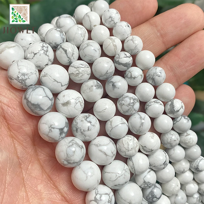 Natural Smooth White Howlite Turquoises Loose Beads for Jewelry Making DIY Charms Bracelet Accessories 15\