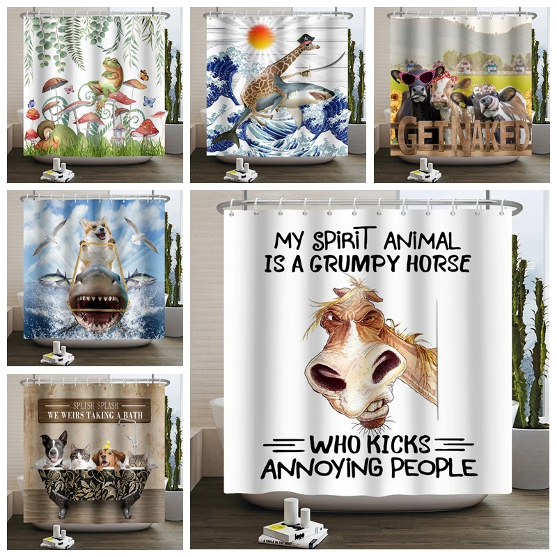 

Funny Animal Shower Curtain Home Decorative Extra Long Waterproof Bathroom Curtain with Hooks Bathtub Screen for Home Hotel