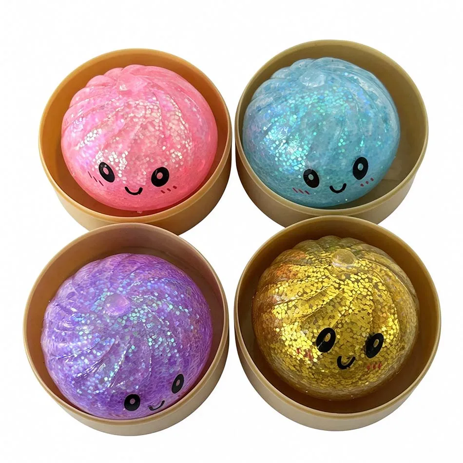 New Mini Glitter Dumpling Squishy with Box Dumplings Sensory Squeeze Toy for Stress Relief Random Color