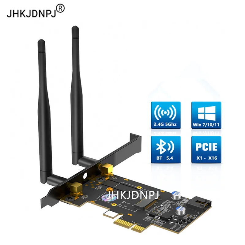 PCIe X1 to M.2 Wireless BT Adapter - Supports A+E Key M.2 Modules, Dual-Band 2.4GHz/5GHz