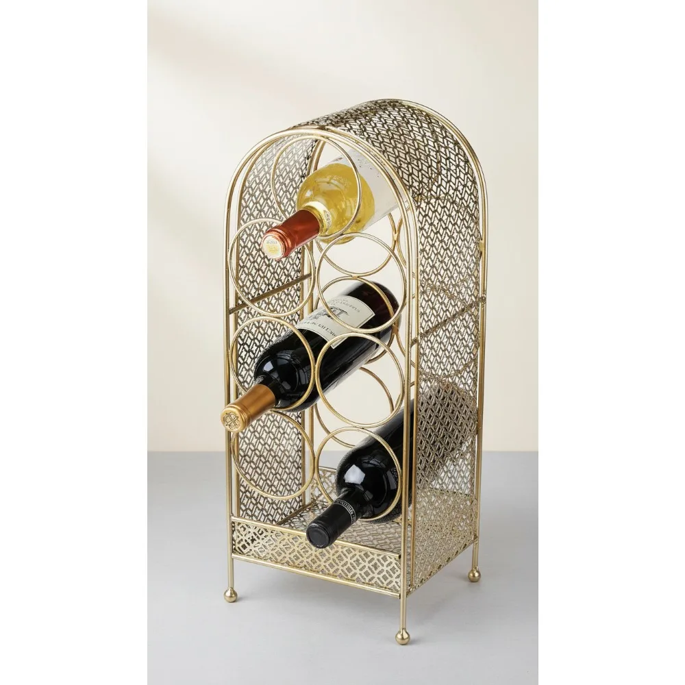 

Gold Countertop Wine Rack Holds 7 Bottles, Vintage Style Cast Iron Storage for Home Bar Decor