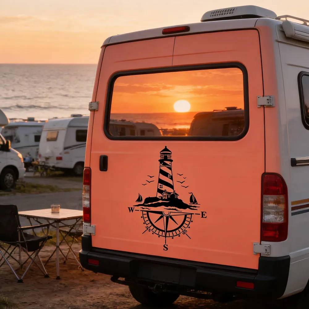 Van Camping Rv Caravan Lighthouse Comb of the Winds Compass Car Decor Sticker Motor Vinyl Vehicle Decal