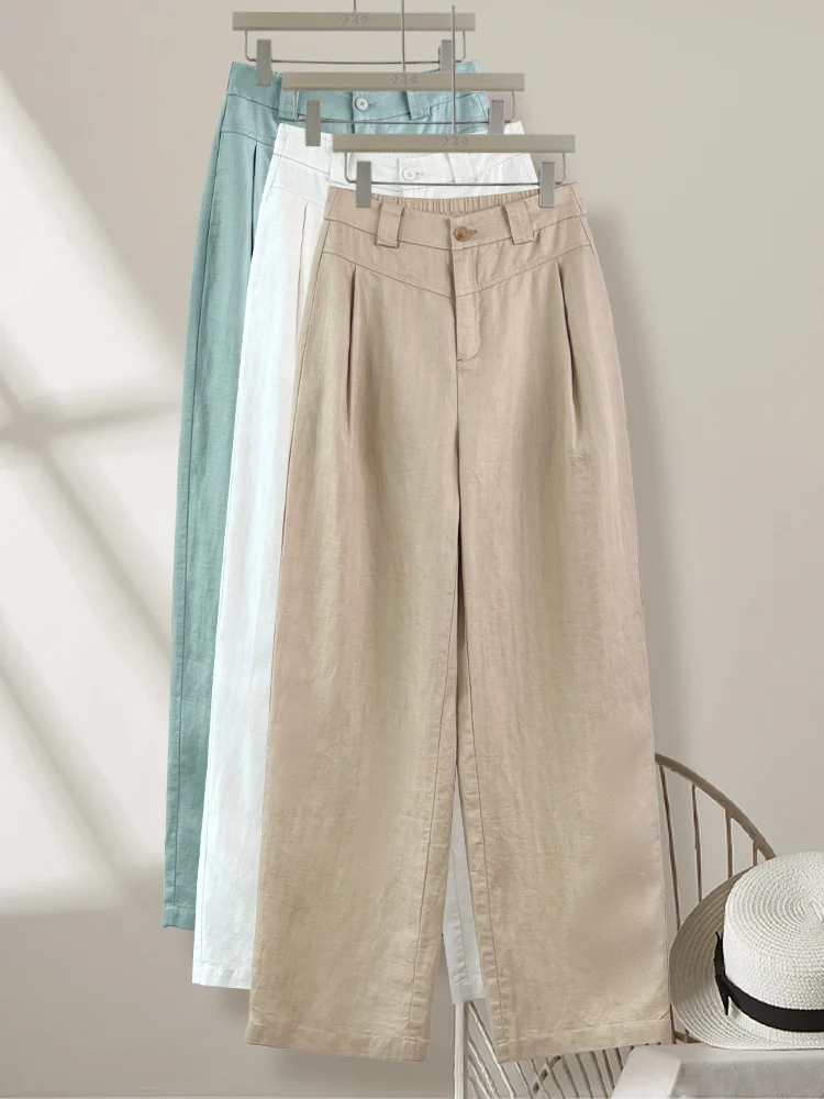 

High Waist Wide Leg Linen Pants Women Summer Thin New Style Casual Narrow Straight Cut Loose Fit Trousers