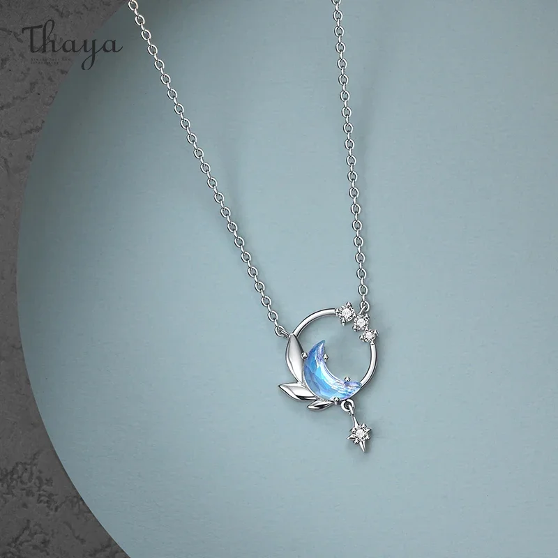 

Thaya Original Design 40+5cm Moon Pendant Necklace Crystal Silver Necklace For Women Fashion Chorker Elegant Fine Jewelry Gift