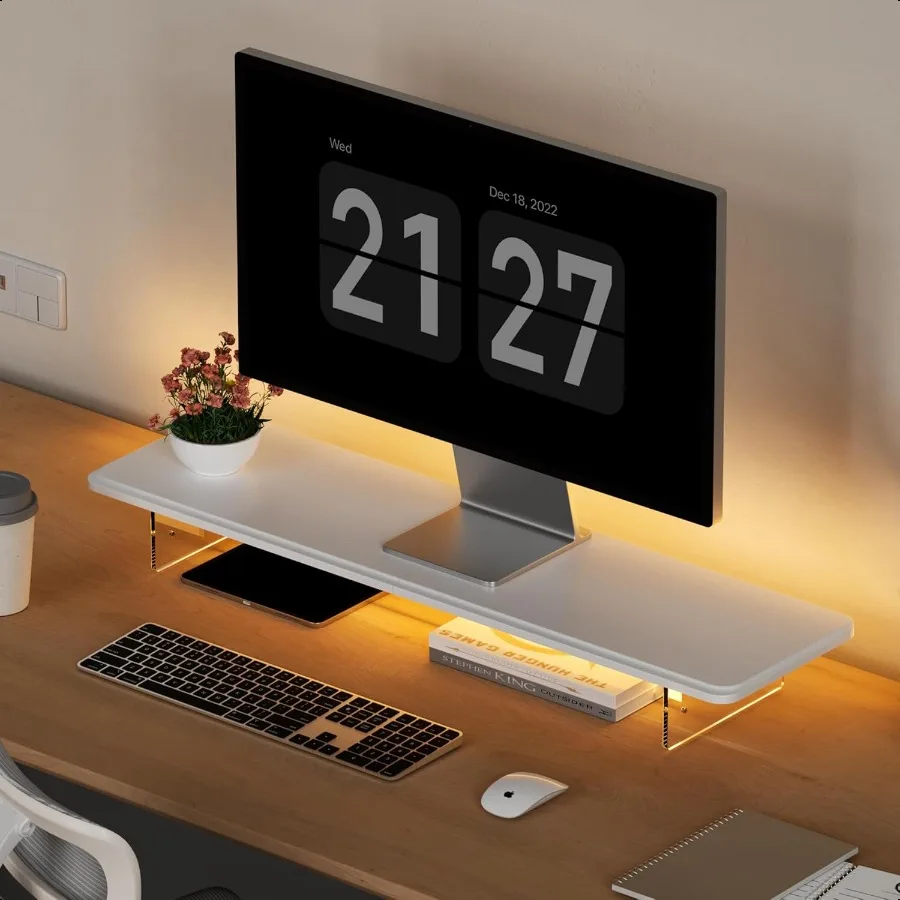 

Monitor Stand Riser31.5Inch LED Light Wood Computer Monitor Stand with Adjustable Acrylic Legs Desk Accories Desktop Organizer