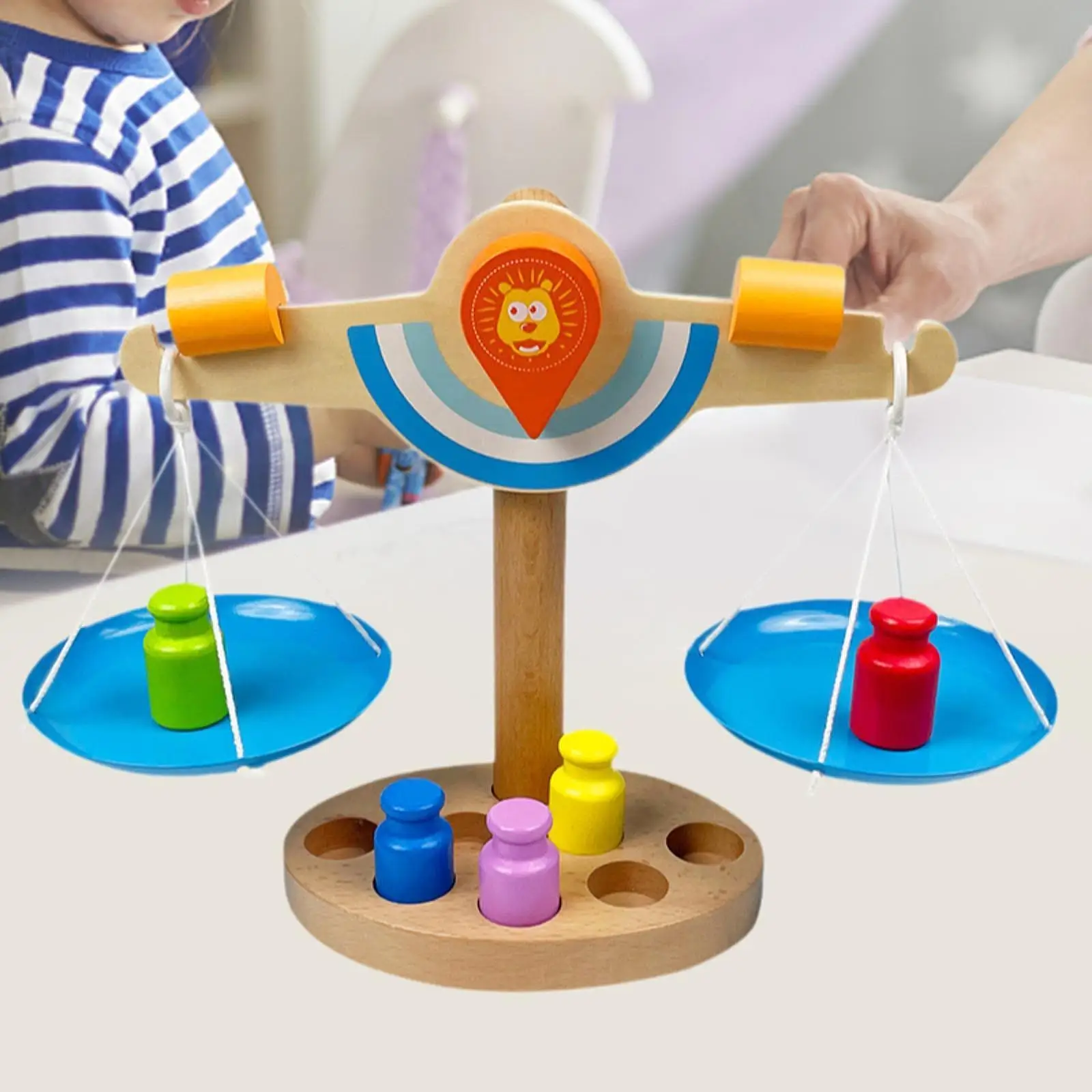 Wooden Balance Scale Toy Learning Toy Weighing Scale for Girls Boys Kids