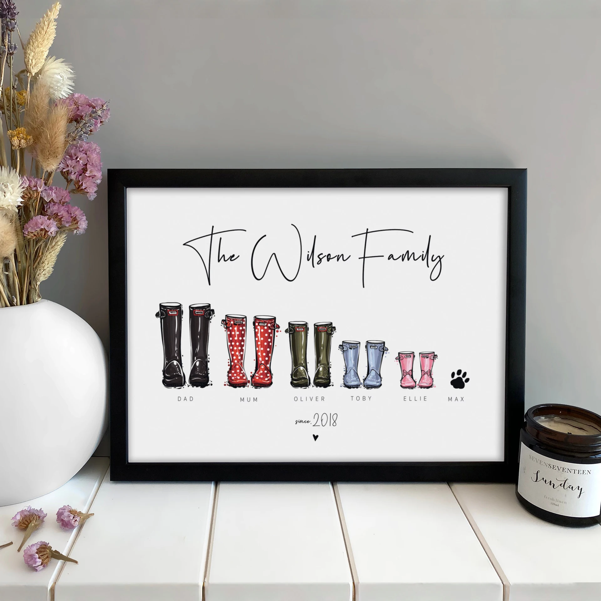 Personalised Family Wellie Poster Custom Housewarming Adoption Welly Boot Wall Art Print Canvas Painting Birthday Christmas Gift
