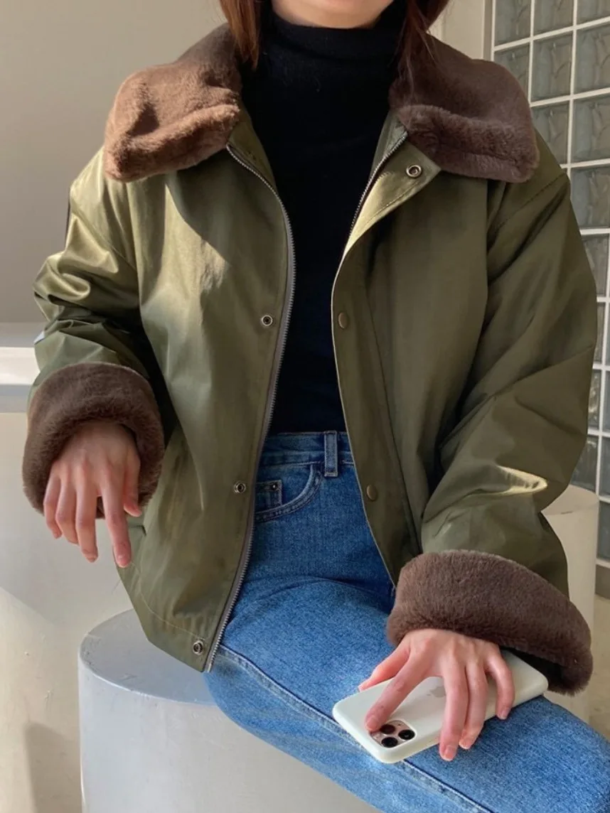 Retro Sle harige kraag oversized rits Jaet dames warmte gevoerde bovenkleding chique winterjas rechte snit lang Sve