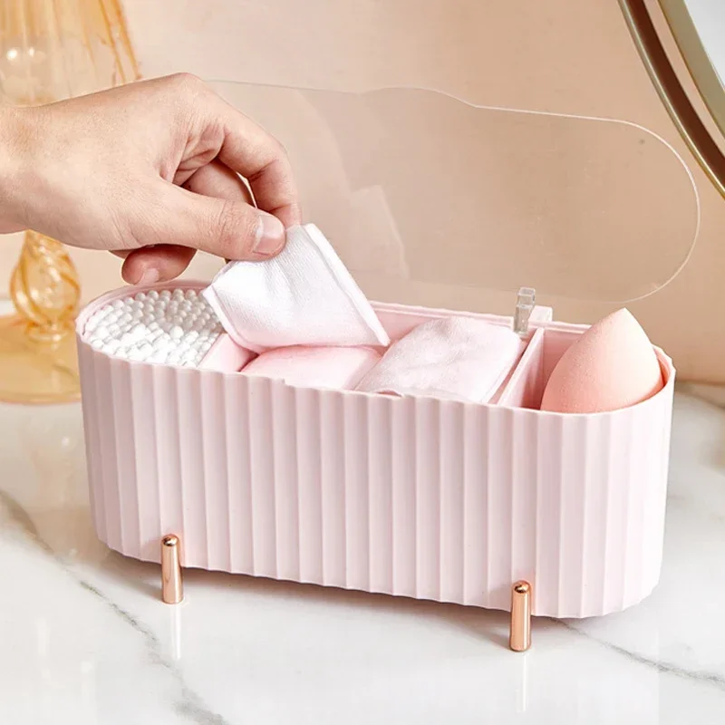 Cosmetische Opbergdoos Met Deksel Stofdichte Desktop Make-Up Verwijderaar Katoen Poeder Puff Opslag Organizer Badkamer Opbergdoos