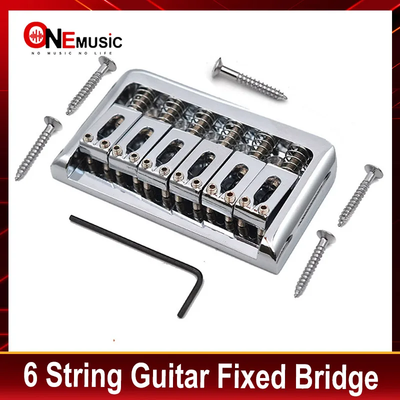 Electric Guitar String Through Body Bridge 6 String Fixed Bridge 76.5x44.5MM Hard Tail Parts Black/Chrome