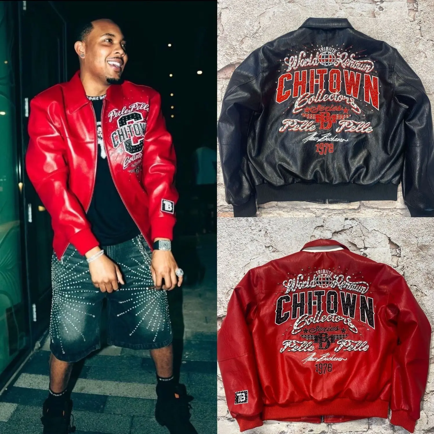 Pelle Locomotive Leather Jackets Full of Nail Diamonds Cotton Heavy Industry Embroidery Joint Series Jacket Coats Men Streetwear - view 6