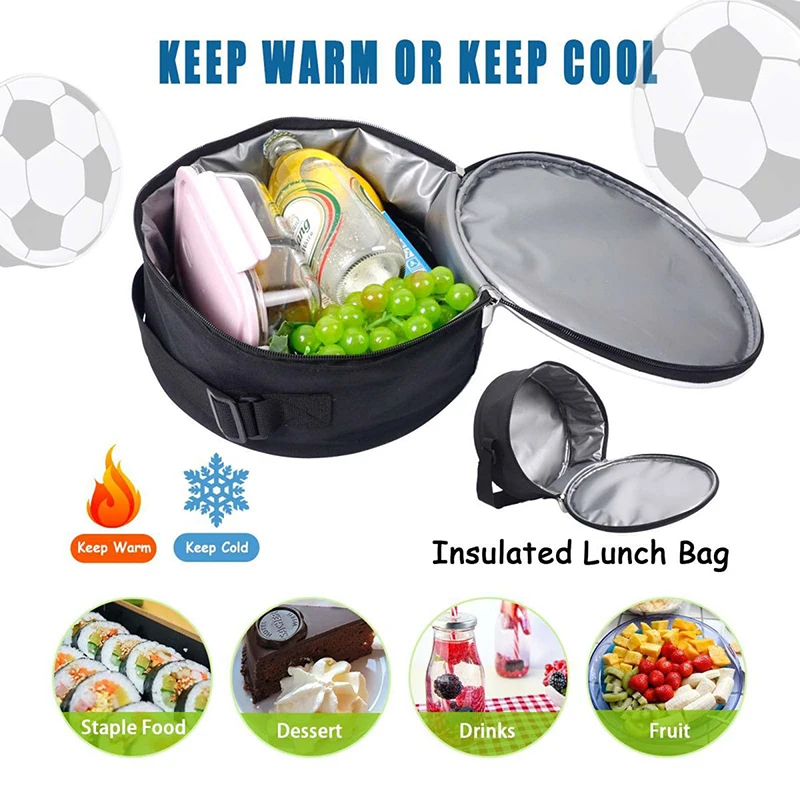 Men Women Lunch Bag Football Soccer Pattern Kids Portable Thermal Food Bags For School Girls Boys Lunch Box Tote