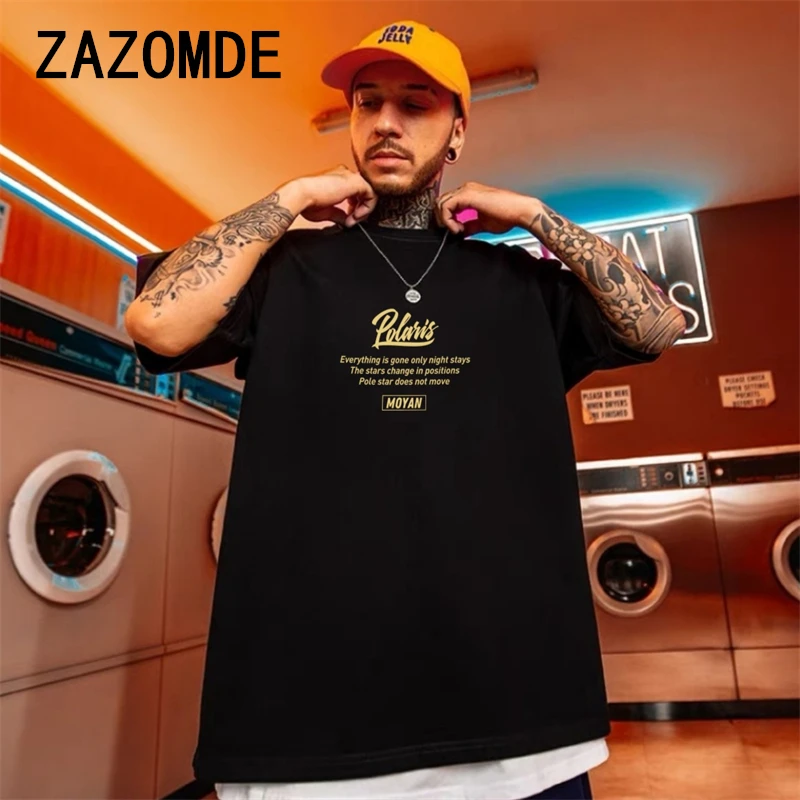 ZAZOMDE 260GSM Cotton T Shirt Men Hip Hop Streetwear Harajuku Summer Cotton T-Shirts Oversized Short Sleeve Print Tops Tees 5XL