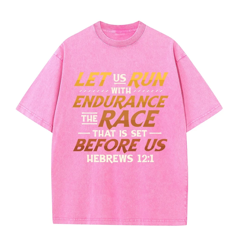 Cotton Men T Shirt Let Us Run With Endurance The Race Marathon Running Printing Tees Adult Heavyweight T-Shirt Designer Top