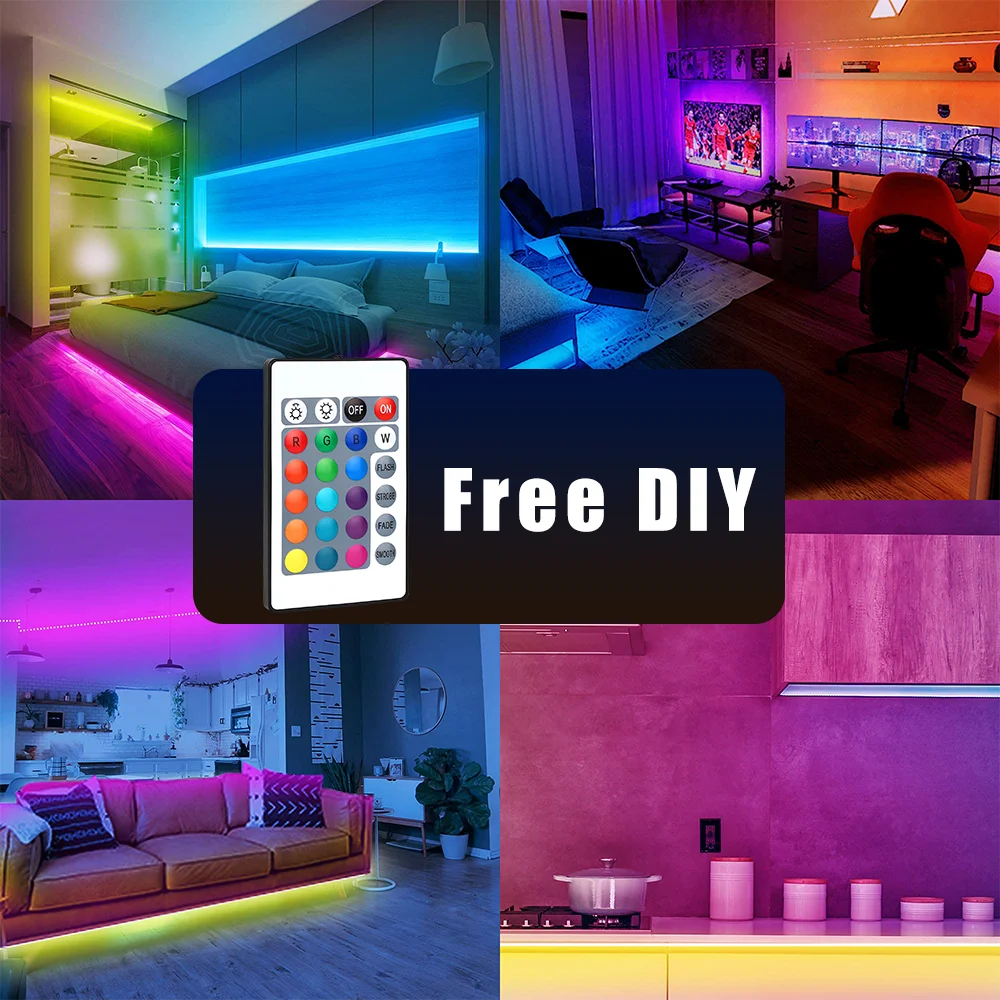 1set 5050RGB Light Strip with 24 Keys Remote Control and APP Control, More Color Options for Bedroom, Living Room and so on
