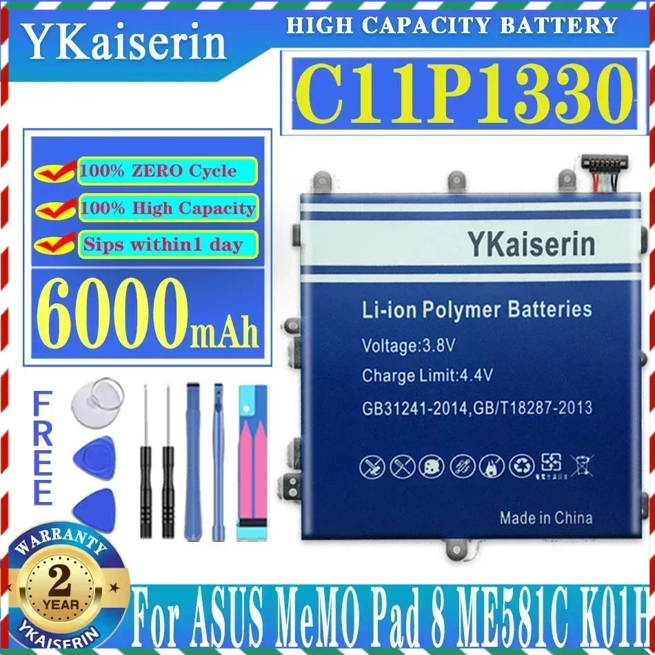 C11P1330 YKaiserin Battery for ASUS MeMO Pad 8 Pad8 ME581C K01H K015 ME8150C ME581CL 6000mAh High Capacity + Tools