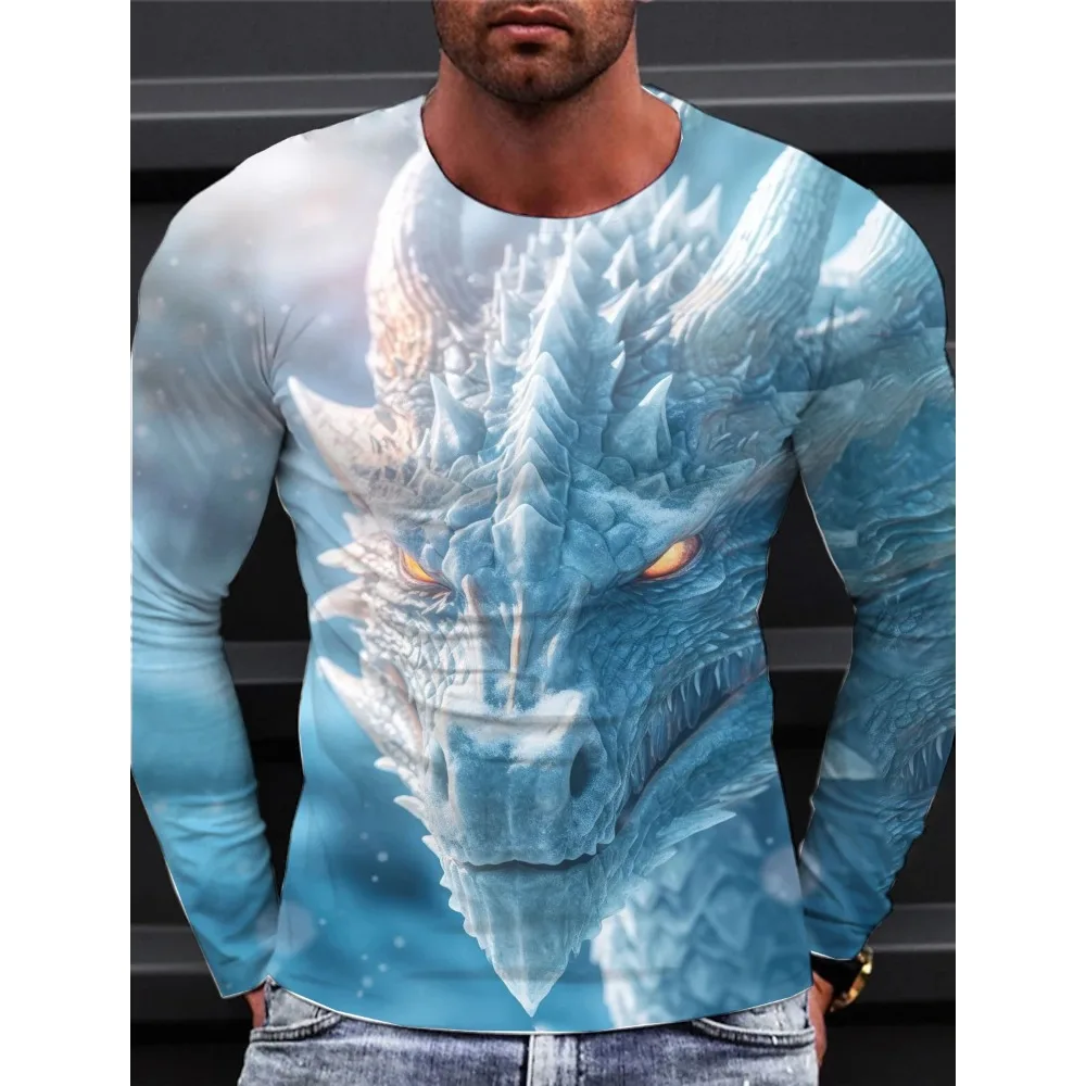 

Men's Long Sleeve T-shirts 3d Printed Long T Shirt For Men Street O Neck Pullover Oversized Tee Shirt Man Clothing Dragon Print
