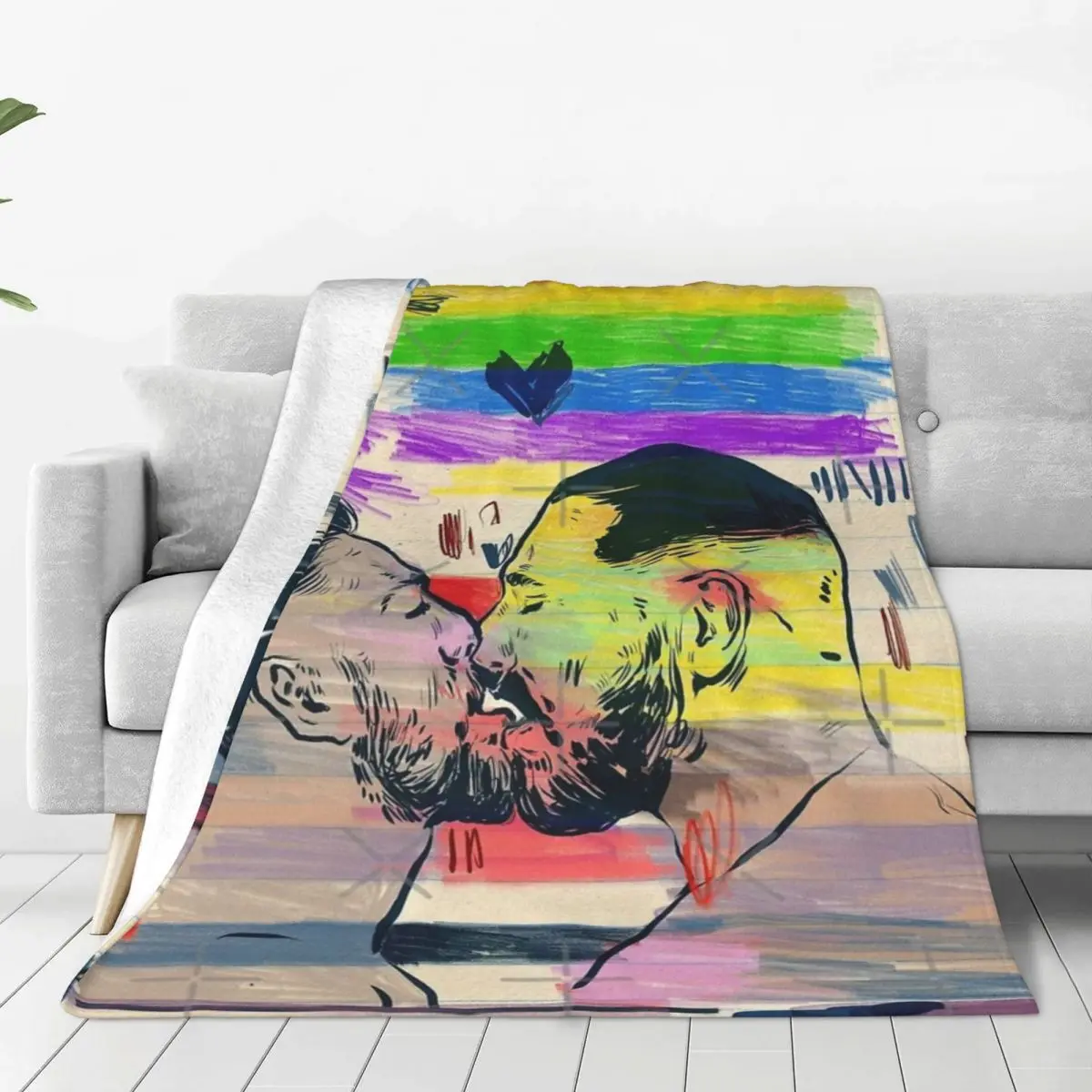 Pride 2020- Two Men Kissing Four Seasons Universal Blanket Fireplace Can Be Covered Mother's Day Gift