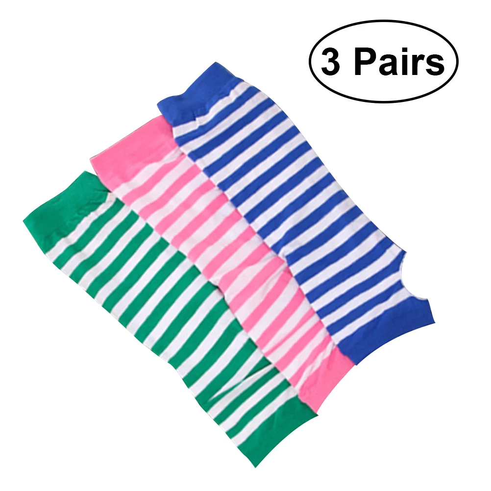 

3pcs Women'S Striped Long Fingerless Gloves Arm Length Warm Sleeves Christmas Party Festival Wear Breathable Comfortable