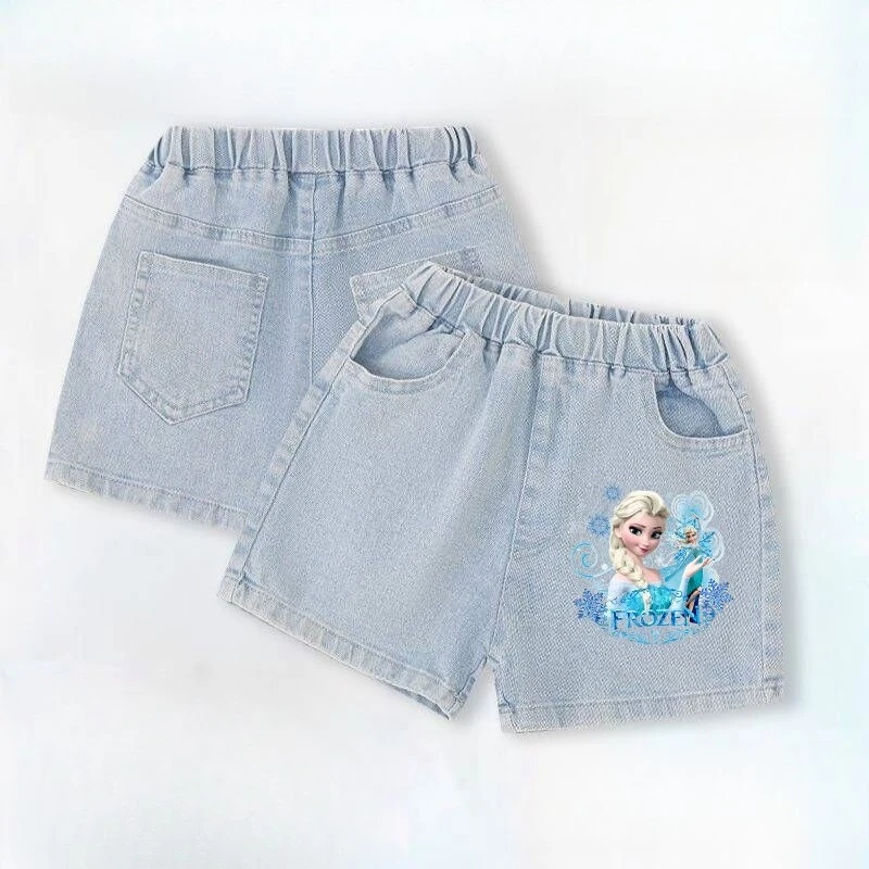 

2026 Frozen Elsa Girls Shorts, Princess Denim Summer Pants for Kids Casual Playwear New Arrival