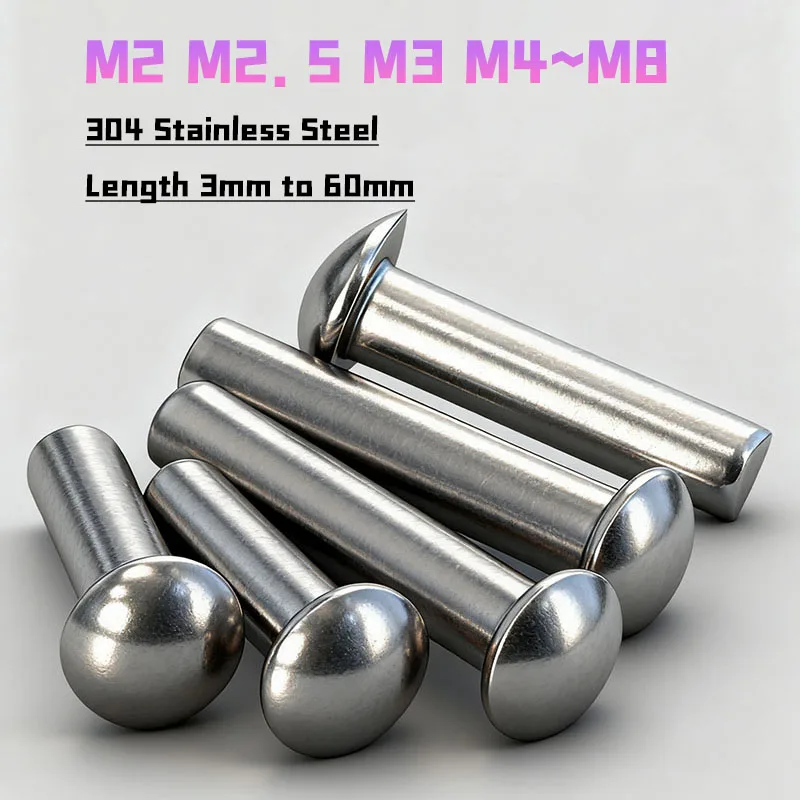 304 Stainless Steel Half Round Head Solid Rivet M2 M2.5 M3 M4 M5 M6 M8 Alloy Self-plugging Rivet Round Head Knock Type GB867