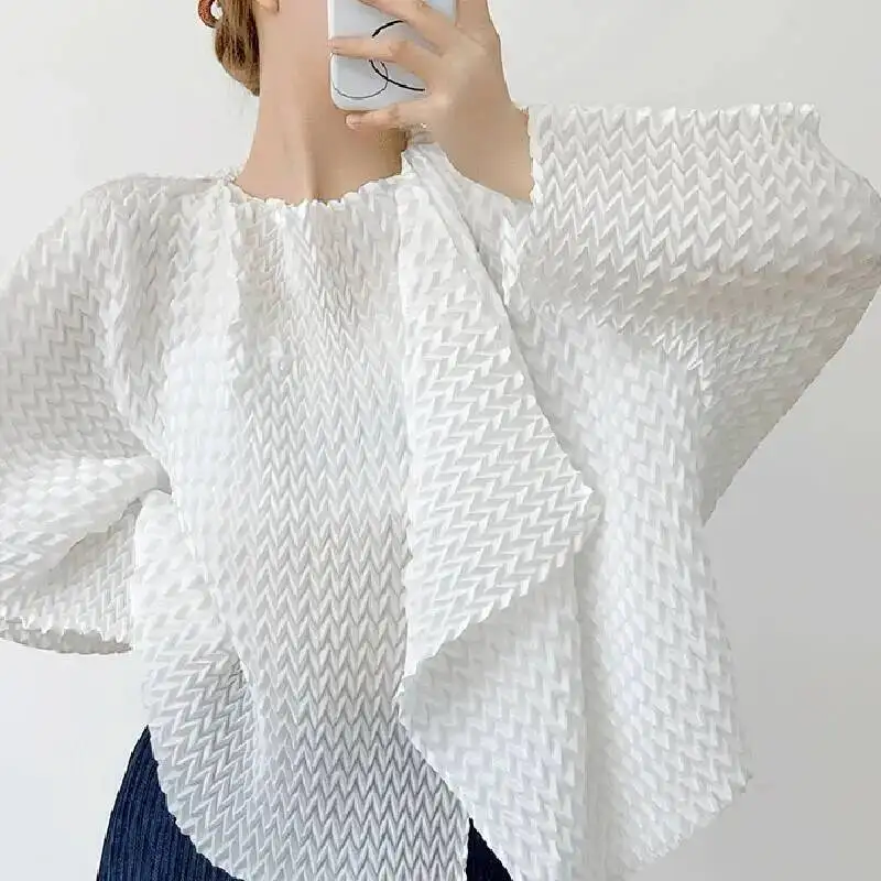 Handmade Pineapple Niche Pleat Cardigan Multi-Way Top Chic New Women's High-End Elastic Loose Long Sleeve Tops 22UM2