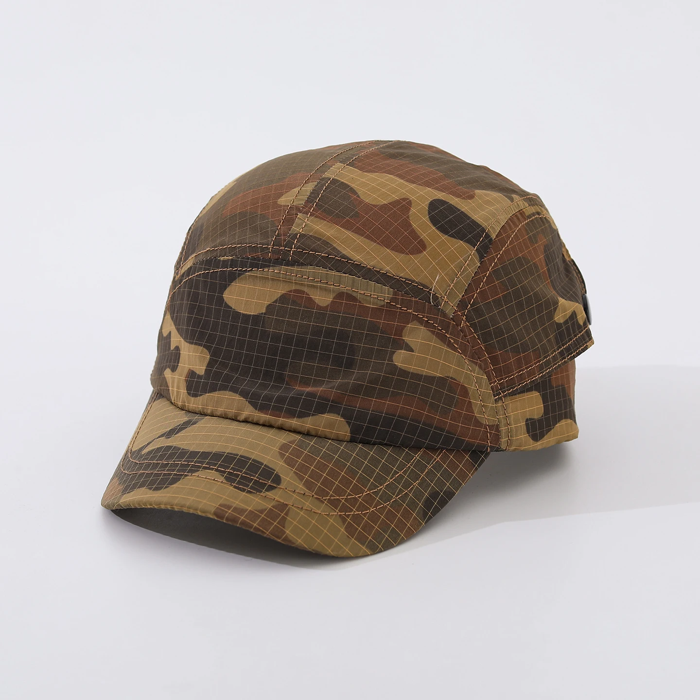 Retro Trend-Inspired Camouflage Grid Fake Pocket Five-Layer Hat - Quick-Drying Adjustable Short-Brim Outdoor Street Casual Hat