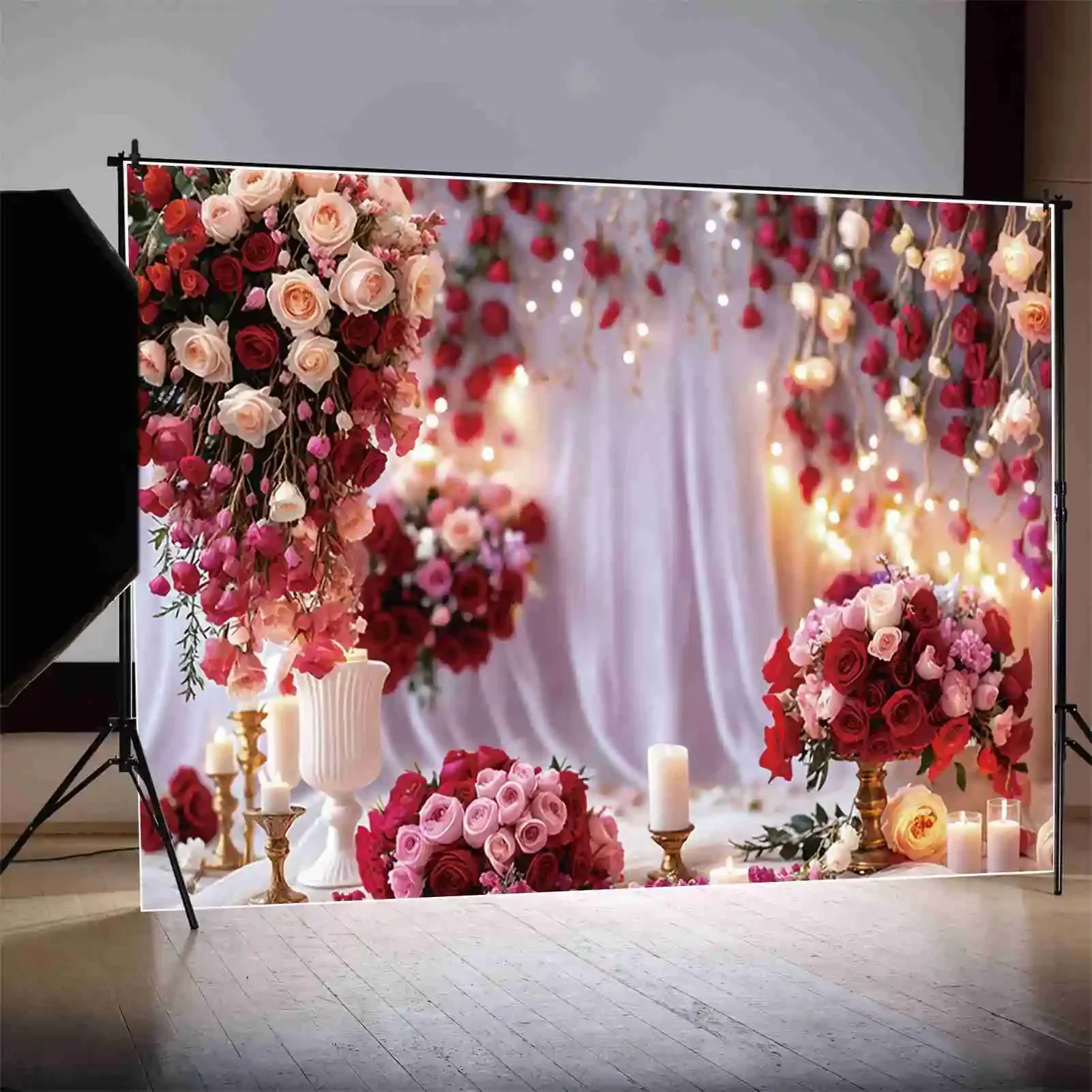 MOON.QG عيد الحب 14 فبراير باب التصوير خلفية ستارة حمراء بريق روز التصوير خلفية زوجين استوديو فوتوزون