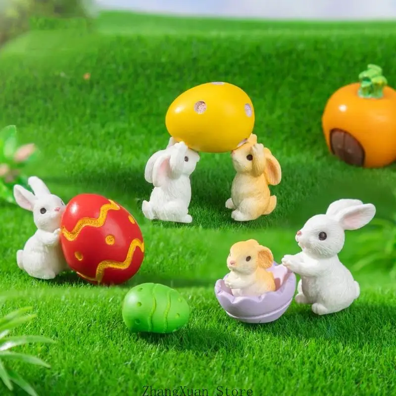 Miniatur-Hasen-Eier-Statue, Gartendekoration, Harz, Osterhase, Figur, Spielzeug, Mini-Kuchenaufsatz für Geburtstagsdekoration, 3 – Detail 4