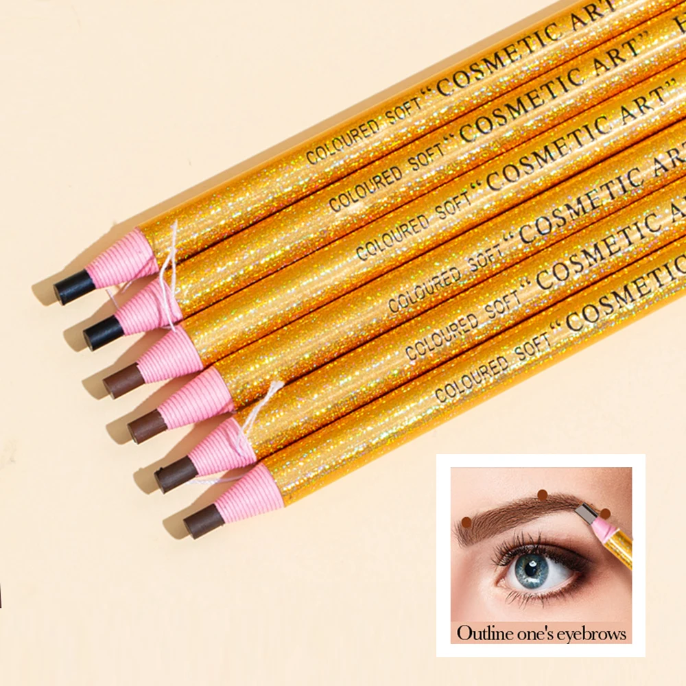 6 uds/3 uds HENGSI láser dorado impermeable de larga duración lápiz de cejas, antisudor, representación de Color Natural, diseño de desgarro