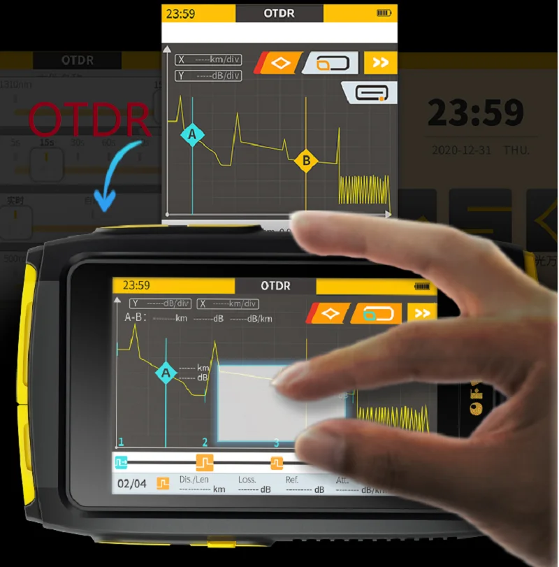 Imagem -02 - Ofw Mini Otdr Fibra Ativa Teste Vivo Refletômetro de Fibra Óptica Tela de Toque Opm Vfl Ols 1550nm 20db